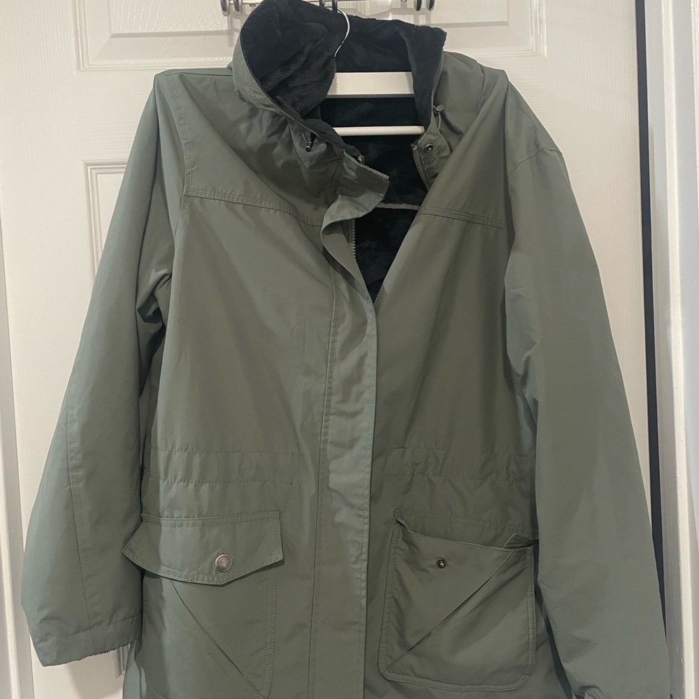 Natural Reflections Green Utility Jacket with Standing Collar